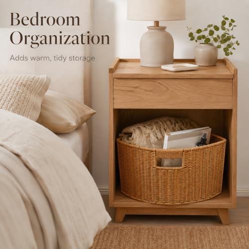 Healifty Triangle Wicker Storage Basket Woven Corner Shelf Basket 15 X 11''