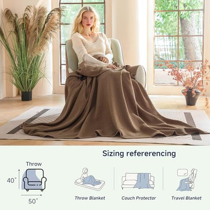 Simple&Opulence 100% Cotton Waffle Weave Throw Blanket 40"x50", Light Brown - color: Light Brown, size: Small(40"x50")