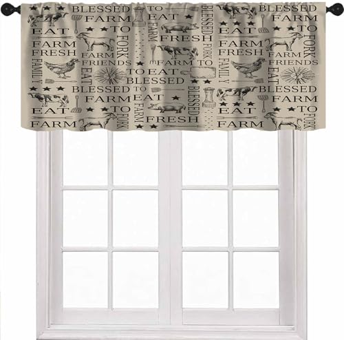 Farmhouse Valance Curtains for Kitchen, Rustic Farm Animal Chicken Cow Pig Pattern Rod Pocket Window Curtain Valances for Living Room Dinning Room 1 Panel, 54x18 Inch - color: Farm-5