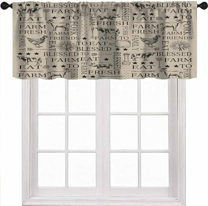 Farmhouse Valance Curtains for Kitchen, Rustic Farm Animal Chicken Cow Pig Pattern Rod Pocket Window Curtain Valances for Living Room Dinning Room 1 Panel, 54x18 Inch - color: Farm-5