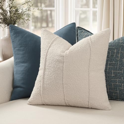 YCOLL Textured Boucle Throw Pillow Covers 20x20 Pack of 2 - Soft Neutral Striped Cushion Covers, Cozy Accent Decorative Pillow Covers for Couch, Sofa, Bed, Living Room (Beige) - color: Beige, size: 20" x 20" (Pack of 2)