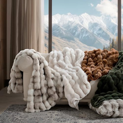 EverGrace Faux Rabbit Fur Bubble Throw Blanket, 60"x80", Lion Caramel - color: Marble Caramel Brown, size: 60"x80"