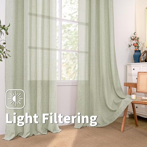 BGment Sage Green Faux Linen Curtains 63 Inch Length 2 Panels for Bedroom - color: B - Linen Sage Green, size: 52"W x 63"L (Pack of 2)