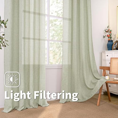 BGment Sage Green Faux Linen Curtains 63 Inch Length 2 Panels for Bedroom - color: B - Linen Sage Green, size: 52"W x 63"L (Pack of 2)