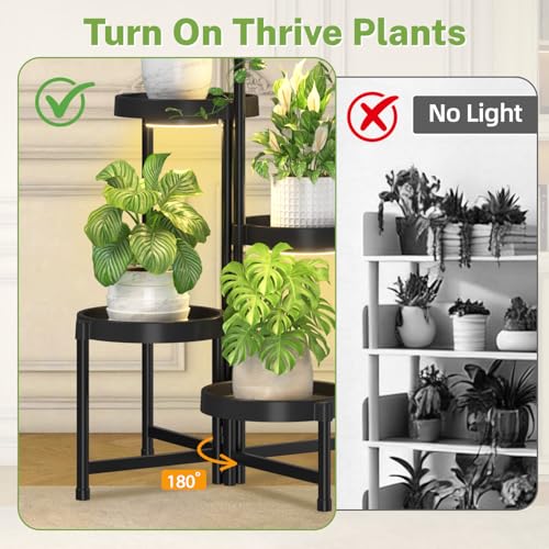 iDavosic.ly 5 Tier Folding Plastic Plant Stand Indoor, Grow Light, Black - color: Black with Light, size: 5 Tiers