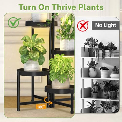 iDavosic.ly 5 Tier Folding Plastic Plant Stand Indoor, Grow Light, Black - color: Black with Light, size: 5 Tiers