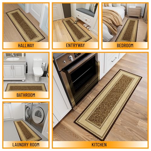Ottomanson 2x5 Kitchen Rug Runner – Non-Slip Entryway Rug - color: Border Dark Brown, size: 1'8" x 4'5" (Runner)