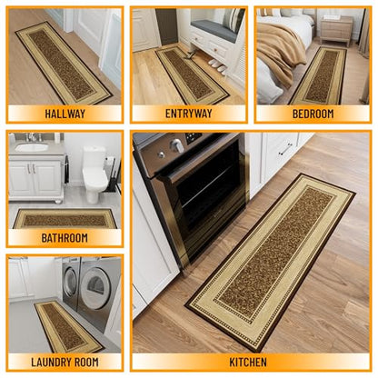 Ottomanson 2x5 Kitchen Rug Runner – Non-Slip Entryway Rug - color: Border Dark Brown, size: 1'8" x 4'5" (Runner)