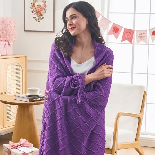 inhand Purple Knitted Throw Blanket for Couch and Bed, 60"x80" - color: Purple, size: 60"x80"