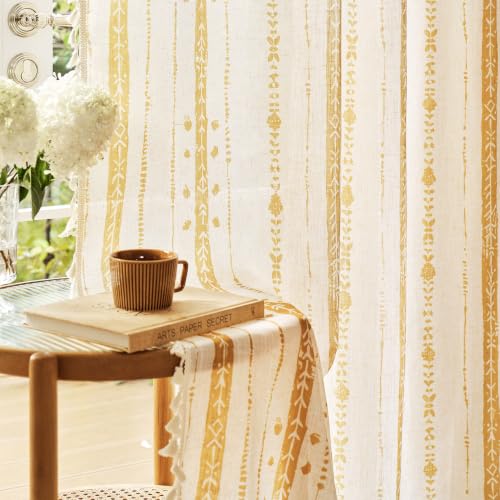 Yellow Boho Curtains for Living Room with Tassel 63 Inch 2 Panels - color: T-yellow, size: 52"W x 63"L (Pack of 2)