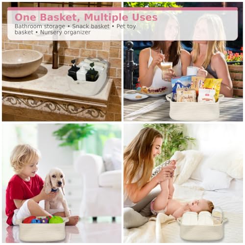 XUANGUO Medium Woven Cotton Rope Storage Basket with Handles, White - color: white