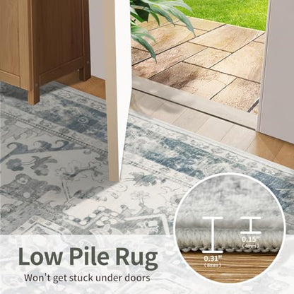 Rugxara 2x5 Washable Runner, Non Slip Boho Hallway & Kitchen Entry Rug - color: Blue & Grey, size: 2' x 5' (Runner)