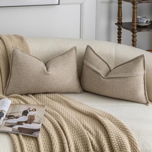 MADIZZ Pack of 2 Decorative Throw Pillow Covers 20x12 Inch Taupe Linen Blend Throw Pillows Soft Solid Textured Cushion Covers for Couch Sofa Bedroom Living Room - color: Taupe, size: 20" x 12" (Pack of 2)