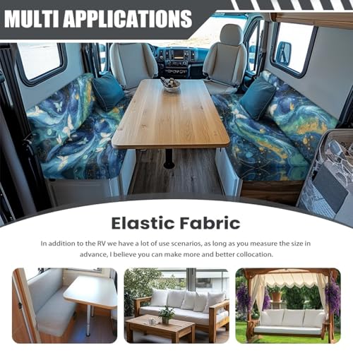 Butterfly Marble Blue Gold Print RV Dinette Cushion Covers 2 Pieces Scratch-Resistant Camper Seat Covers Dinette Booth Elastic RV Couch Cover Loveseat Sofa Chair Cover - color: Butterfly Marble Blue Gold