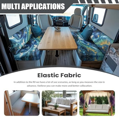 Butterfly Marble Blue Gold Print RV Dinette Cushion Covers 2 Pieces Scratch-Resistant Camper Seat Covers Dinette Booth Elastic RV Couch Cover Loveseat Sofa Chair Cover - color: Butterfly Marble Blue Gold