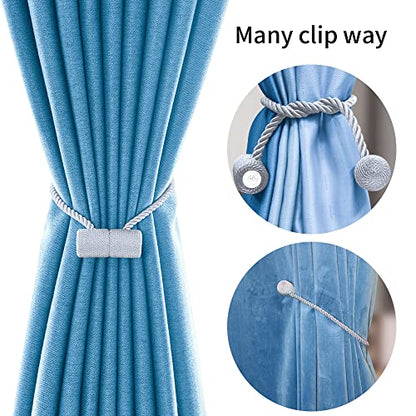 18 Inch Strong Magnetic Curtain Tiebacks, Curtain Holdbacks Modern Upgrade Strong 2021 New Twisted Style Decorative Drapery Rope Tie Backs(2 Pack Silver Grey) - color: Silver Grey