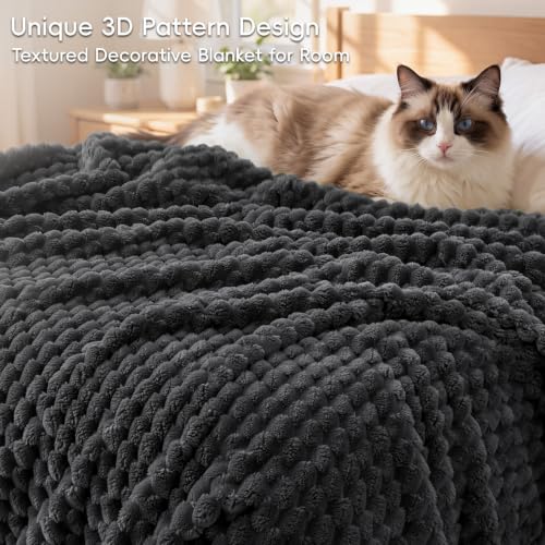 PHF Soft Cozy Fleece Blanket Twin, 340GSM Lightweight Warmth, Dark Grey - color: Dark Grey, size: Twin(66"x90")