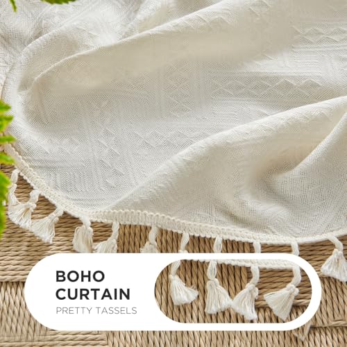 Joydeco Linen Beige Boho Curtains 96 Inch, 2 Panels with Tassels - color: Beige, size: 52"W x 96"L (Pack of 2)