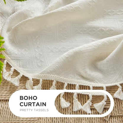 Joydeco Linen Beige Boho Curtains 90 Inch, 2 Panels with Tassels - color: Beige, size: 52"W x 90"L (Pack of 2)