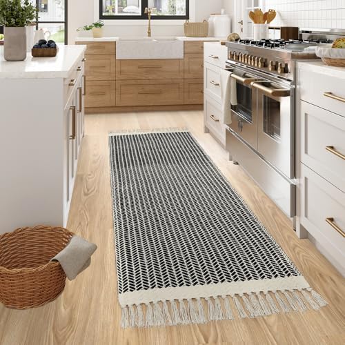 Lahome Boho Bathroom Runner Rug, 2x6 Washable Rugs for Kitchen Hallway - color: Black, size: 2' x 6' (Runner)