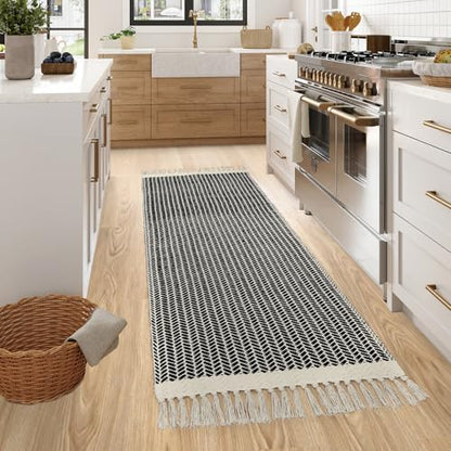 Lahome Boho Bathroom Runner Rug, 2x6 Washable Rugs for Kitchen Hallway - color: Black, size: 2' x 6' (Runner)