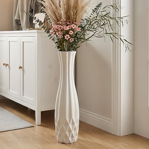 White Tall Ceramic Floor Vase, 28 Inch, Flared Geometric Design - color: Shape 2, size: 28 Inch