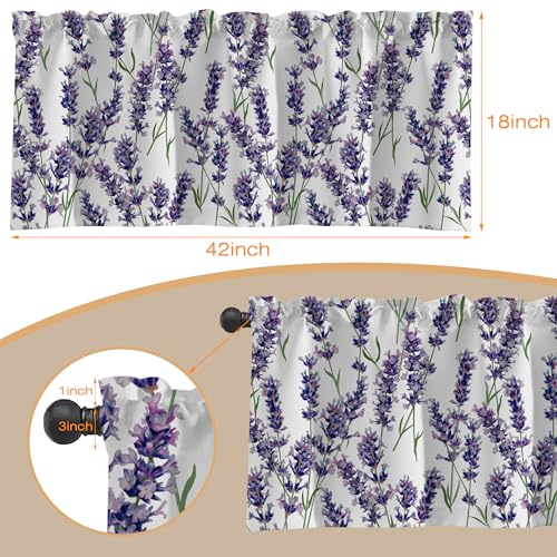 Watercolor Lavender Bunches Semi Sheer Valances - Rod Pocket Short Window Treatment, Light Filtering Decor for Kitchen, Living Room, Bedroom Windows - 42"x18" - color: Purple Lavender, size: 18"W x 42"L (Pack of 1)