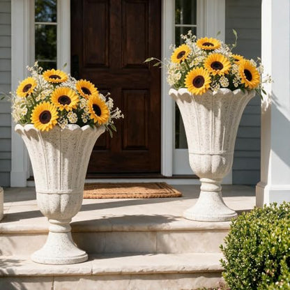 NicBex 24" Tall Urn Planters for Outdoor Plants Set of 2 - Beige Petal - color: Beige - Colorful