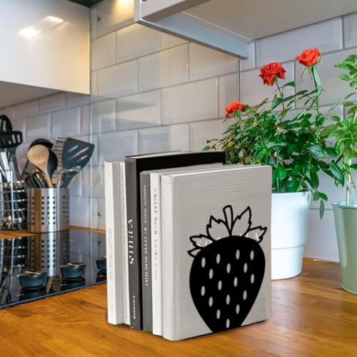 Peacoblue 5.3"x4.3"x6.1" Metal Bookends, Heavy Duty Book Ends for Shelves - style: Strawberry