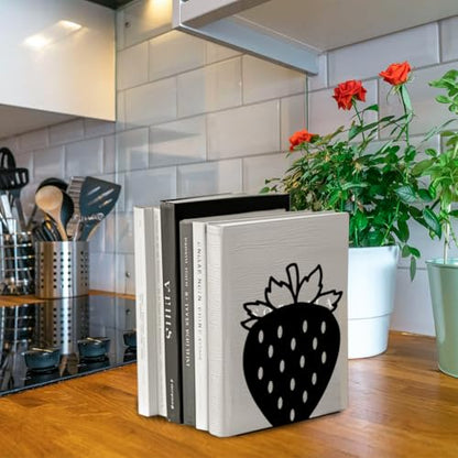 Peacoblue 5.3"x4.3"x6.1" Metal Bookends, Heavy Duty Book Ends for Shelves - style: Strawberry