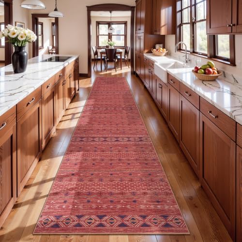 SERISSA 2x14 Washable Non-Slip Boho Runner Rug for Hallway - color: Red Ochre/Multi, size: 2' x 14' (Runner)