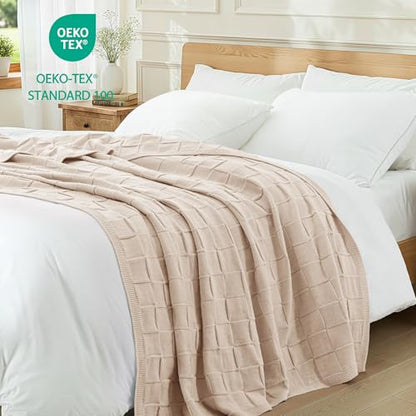 Whale Flotilla Checkered Knit Throw Blanket for Couch, Camel - color: Camel, size: 50x60 Inch
