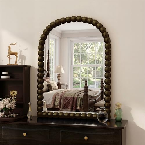 30"×38" Bronze Arched Wall Mirror, Vintage Beaded Decorative - color: Bronze, size: 38"L x 30"W
