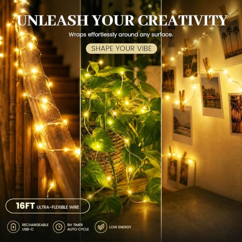 DomeStar 2 Pack Fairy Lights Battery Operate, 32 FT Rechargeable Lights - color: Warm White