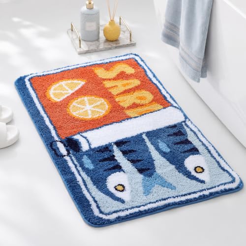TRUEDAYS Sardine Bath Mat, Cute Bath Rugs for Bathroom 24x40 Inch, Blue - color: Blue, size: 24x40 inches (Rectangular)