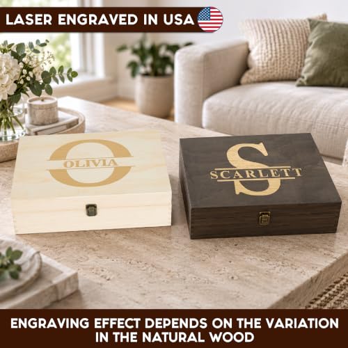 Personalized Monogram Keepsake Box, Engraved Gift for Men & Groomsmen - style: 8. Split Monograms