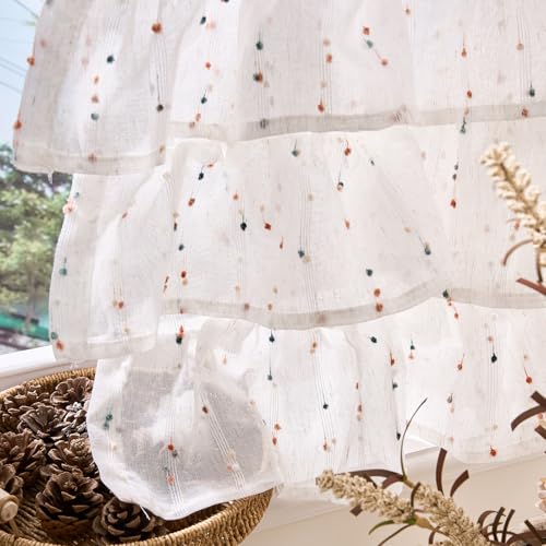 jinchan Mini Pom-Pom Ruffled Valance for Windows 18 Inch 1 Panel Red - color: Dottie Blush Meadow