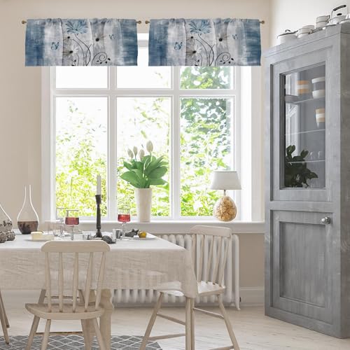Emvency Valances for Windows, 2 Pack, 52x12 Inch, Daisy Flowers - color: Daisy Blue, size: 52"W x 12"L (Pack of 2)