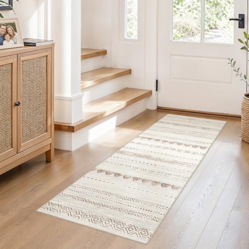 Nakagishi Boho 2x6 Runner Rug Machine Washable Rugs Non Slip Beige/Brown - color: Beige Brown, size: 2' X 6' (Runner)