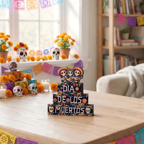 Smile Dia de los Muertos Wooden Block Decor - style: Muertos