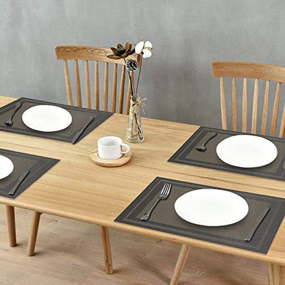 GIVERARE Placemats Set of 4, Heat-Resistant Woven Vinyl Placemat, Non-Slip Washable PVC Table Mat, Easy to Clean Premium Plastic Mats for Dining, Kitchen Table (Black+Gold) - color: Black+gold