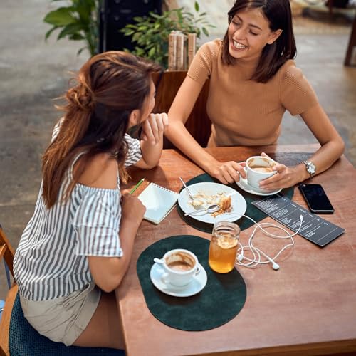 ADRIMER Oval Placemats Set of 6, Wipeable Faux Leather, Dark Blue - color: Dark Blue