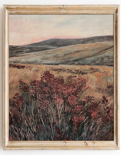 Kizbok Vintage Wall Art Decor, Moody Maroon Wildflower Landscape Canvas Prints Farmhouse Wall Decor Antique Red Pastoral Scenery Home Decor Vintage Flower Landscape Art Pictures for Gallery Bedroom Bathroom Office Decor(8" x 10"-UNFRAMED) - color: Maroon