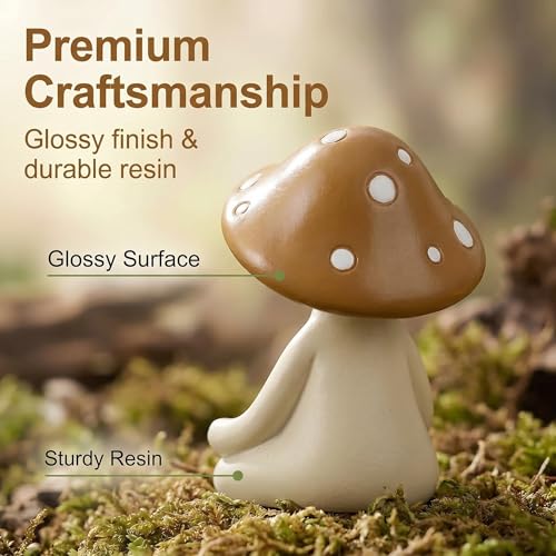 Meditation Mushroom Figurine Resin - Yoga Mushroom Statue for Desk Shelf Garden Decor, Cute Zen Mushroom Sculpture Figurine for Home Office Patio Decoration Gift