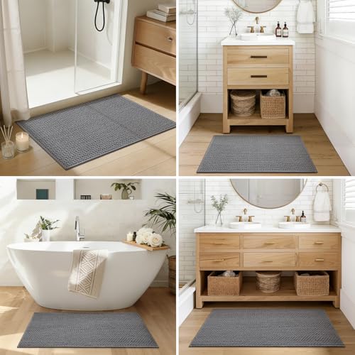 Color&Geometry Grey 36x24 Waffle Bath Mat, Rubber Non Slip Bathroom Rug - color: Grey, size: 24"x36"
