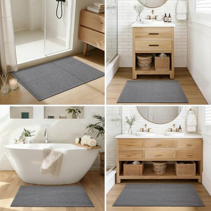 Color&Geometry Grey 36x24 Waffle Bath Mat, Rubber Non Slip Bathroom Rug - color: Grey, size: 24"x36"