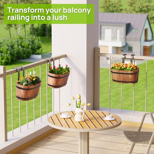 2Pack Cute Railing planter box Fence planters Window boxes planters porch - color: Brown-2pcs, size: Small
