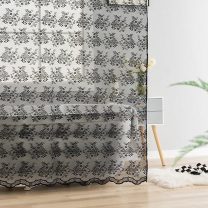 TUDECO Black Boho Lace Shower Curtain with Attached Valance, 72''W x 84''L - color: Black, size: 72"W x 84"L (Pack of 1)