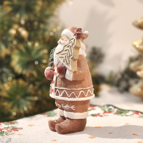 Gingerbread Santa Claus Figurines Gingerbread Christmas Decorations Indoor Resin Santa Figurines Decor Christmas Kitchen Table Party Decorations