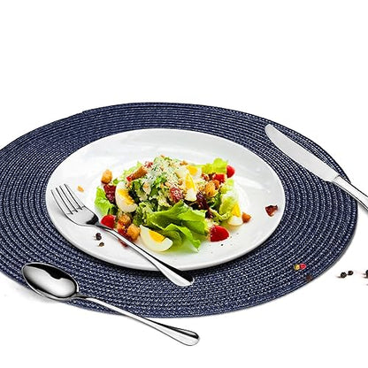 Round Placemats, Crossweave Heat Resistant Woven Round Place Mats Diameter 13.5 inch for Kitchen Table Set of 6 (Nautical Blue) - color: Nautical Blue